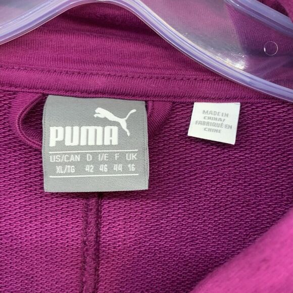 Puma Women’s Diagonal Zip Purple Cotton Jacket Sz XL Logo Athletic Pockets - Picture 6 of 8
